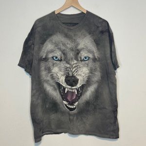 3D Tees by The Mountain Full Fierce Wolf Face Tie Dye Gray XXL T Shirt